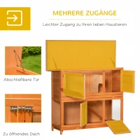 PawHut Kleintierstall Kleintierkäfig Kleintierhaus mit Asphaltdach Meerschweinchenstall Nagerkäfig Doppelstock Winterfest Tannenholz Gelb 120 x 48 x 100 cm(m-5)