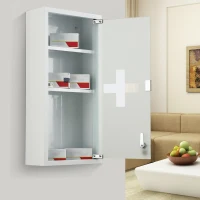 HOMCOM Medizinschrank Arzneischrank Medikamentenschrank mit 3 Ebenen Erste-Hilfe-Schrank mit Schloss Apothekerschrank mit Mattglastür Stahl Weiß 27 x 57 x 12 cm(m-2)