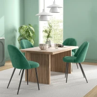 HOMCOM Set de 4 Scaune Tapițate Moderne cu Spătar Curbat, Catifea, Scaune din Țesătură, 50x52x83 cm, Verde(m-2)