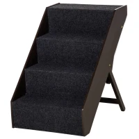 PawHut Haustiertreppe Hundetreppe 4 Stufen tragbare Katzentreppe Einstiegshilfe mit grauem Teppich für Katzen und Hunde einstellbar faltbar 46,5 x 55 x 64 cm(m-10)