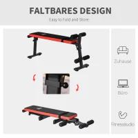 HOMCOM Hantelbank für Ganzkörpertraining Mehrzweck-Hantelbank Trainingsbank zusammenklappbar 110 kg Belastbarkeit Stahl Schwarz+Rot 125 x 35 x 60 cm(m-6)