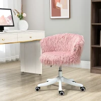 Vinsetto Bürostuhl im Boho-Stil, rosa Plüsch, 360 Grad drehbar, höhenverstellbar, Rosa + Weiß(m-2)