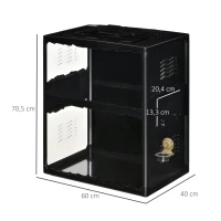 PawHut Terrarium für Reptilien, verriegelbar, Thermometer, 2 Lampenhalterungen, Wasserschale, Metall, Schwarz(m-3)