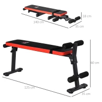 HOMCOM Hantelbank für Ganzkörpertraining Mehrzweck-Hantelbank Trainingsbank zusammenklappbar 110 kg Belastbarkeit Stahl Schwarz+Rot 125 x 35 x 60 cm(m-3)
