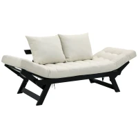 HOMCOM Schlafsofa, 2er-Sofa, klappbar, 2 Kissen, Schwarz + Creme(m-1)