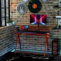 HOMCOM Gaming Tisch Schreibtisch Computertisch Arbeitstisch mit Gamepad-Halter Getränkehalter E-Sport Stil MDF Metall Schwarz+Rot 135,5 x 60 x 95 cm(m-2)
