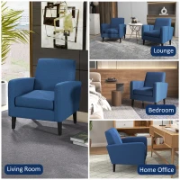 HOMCOM 2 Pieces Modern Armchairs with Rubber Wood Legs, Upholstered Accent Chairs, Single Sofa for Living Room, Bedroom, Blue(m-7)
