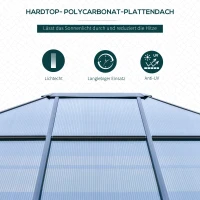 Outsunny Pavillon mit Polycarbonatdach, Vorhänge mit Fliegennetz, Alugestell, Dunkelgrau+Schwarz, 3,6 x 3 x 2,6 m(m-4)