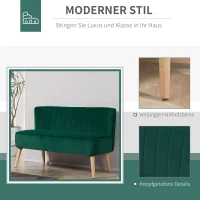 HOMCOM Sofa Retrodesign 2-zitsbank, houten poten, 117 cm x 56,5 cm x 77 cm, Donkergroen(m-4)