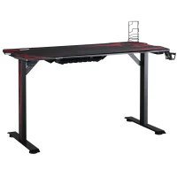 HOMCOM Gaming-tafel PC-tafel bureau met koptelefoonhaak bekerhouder computertafel metaal MDF zwart + rood 140 x 70 x 77 cm(m-1)