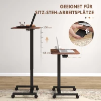 Vinsetto Stehpult Stehtisch, Laptoptisch, höhenverstellbar, 4 Rollen, 65 cm x 48 cm x 108 cm, Braun + Schwarz(m-4)