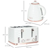 HOMCOM Kettle and Toaster Sets, 3000W 1.7L Rapid Boil Kettle & 4 Slice Toaster with 7 Browning Controls, Defrost, Reheat and Crumb Tray, Otter thermostat, Cream White(m-3)