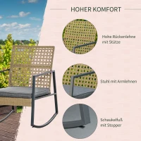 Outsunny Rattan-Schaukelstuhl Bistroset für 2 Personen 2 Stühle 1 Tisch mit Kissen Natur+Grau(m-6)