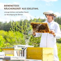 Outsunny 7-teiliges Imkerei-Werkzeugset Bienenzucht-Kit Imkereiset mit Smoker und Stockmeißel Bienenzuchtbürste Starter Kit für Imker rostfrei Stahl Holz Silber(m-5)