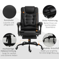 Vinsetto Schreibtischstuhl mit 7 Massagepunkten, höhenverstellbarer Drehstuhl mit integrierter Fußstütze, 67 x 79 x 111-121 cm(m-7)