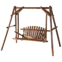 Outsunny Hollywoodschaukel Schaukelbank Outdoor-Schaukel Hängebank 2-Sitzer Holz-Gartenschaukel Massivholz Braun 187 x 137 x 167 cm(m-10)
