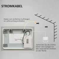 kleankin LED badkamerspiegel, achtergrondverlichting, touchfunctie, geheugenfunctie, geen condens, 70 x 50 cm(m-9)