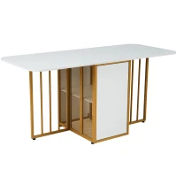 Tavolo Consolle Allungabile Multifunzionale con Cassetto, Trasformabile in 3 Forme, in Truciolato, Bianco(m-2)