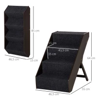 PawHut Haustiertreppe Hundetreppe 4 Stufen tragbare Katzentreppe Einstiegshilfe mit grauem Teppich für Katzen und Hunde einstellbar faltbar 46,5 x 55 x 64 cm(m-3)