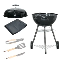 Outsunny grill na węgiel, z termometrem, czarny, 65 x 65 x 108 cm(m-10)