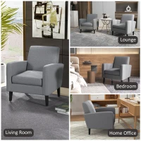 HOMCOM 2 Pieces Modern Armchairs with Rubber Wood Legs, Upholstered Accent Chairs, Single Sofa for Living Room, Bedroom, Grey(m-7)