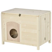 PawHut Hundehütte Hundehaus faltbar Haustierhaus katzenhaus Massivholz Natur 78 x 51 x 62 cm(m-9)