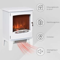 HOMCOM Elektrokamin mit Heizung, elektrischer Kamin mit LED Flammeneffekt, 900/1800 W Dekokamin, elektrisch Kaminfeuer Kaminofen, Weiß(m-6)