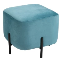 HOMCOM poef voetenbank bekleed polyester staal schuimstof turquoise 44,5 x 44,5 x 41,5 cm(m-1)