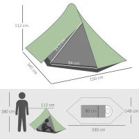 Outsunny Zelt für 2 Personen Campingzelt mit Heringen Glasfaser Polyester Dunkelgrün 345 x 150 x 112 cm(m-3)