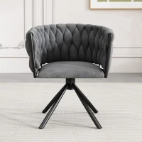 Sedia da Pranzo in tessuto effetto velluto Girevole a 360° e Imbottite, Design Ergonomico e Struttura in Metallo, Grigio(m-4)