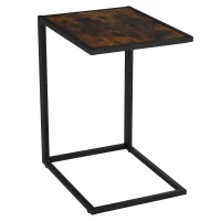 HOMCOM bijzettafel in C-vorm, koffietafel, salontafel, statafel, tafel, metaal, MDF, rustiek-bruin, 40,6 x 50,8 x 64,2 cm(m-1)