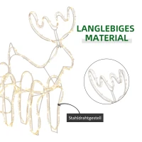 Outsunny Rentier-Motivleuchte Weihnachtsdekoraton, LED-Lichter, 103 cm x 21,5 cm x 44 cm, Weiß(m-6)