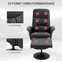 HOMCOM Massagestoel met voetenbank, luxe comfortabele kunstleer 145° hellingshoek tv-stoel zwart(m-4)