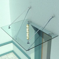 HOMCOM Glazen luifel voordak huisdeur roestvrije staal gehard glas 150X90 cm(m-2)