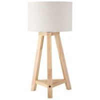 HOMCOM Tischlampe aus Holz Nachttischlampe 58 cm Tischleuchte E27-Fassung 40 W Leinen-Schirme Holzfuß Creme+Natur(m-1)