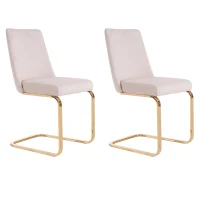 Set di 2 Sedie Imbottite in tessuto effetto velluto con Design a Diamante sul Retro, Beige(m-2)