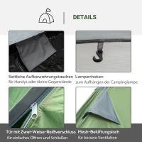 Outsunny Zelt für 2 Personen Campingzelt mit Heringen Glasfaser Polyester Dunkelgrün 345 x 150 x 112 cm(m-5)
