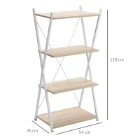 HOMCOM Bücherregal X-Form Standregal mit 4 Ebenen Aufbewahrungsregal für Wohnzimmer Schlafzimmer Küche Büro Spanplatte Metall Natur 54 x 35 x 110 cm(m-3)