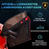 HOMCOM Elektrische kinderauto, officiële licentie van de Lamborghini Aventador, met vleugeldeuren, muziek, claxon, geschikt voor kinderen van 3-5 jaar, in de kleur rood(m-4)