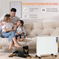 HOMCOM elektrische verwarming met wielen, 9 voorgeïnstalleerde modi, wandmontage mogelijk, 5-35° C, wit, 75 x 7,5 x 58,5 cm(m-6)
