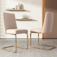 Set di 2 Sedie Imbottite in tessuto effetto velluto con Design a Diamante sul Retro, Beige(m-1)