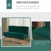 HOMCOM Sofa Retrodesign 2-zitsbank, houten poten, 117 cm x 56,5 cm x 77 cm, Donkergroen(m-5)