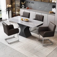 Set di 2 Sedie da Pranzo Moderne in finta pelle con Seduta Imbottita e Gambe Metalliche, 43x55x83cm, Marrone scuro(m-1)