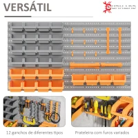DURHAND Prateleira de Parede Organizador de Ferramentas com 28 Caixas Empilháveis e Ganchos 95,5x22,5x53,5 cm Cinza e Laranja(m-6)