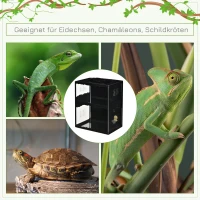 PawHut Terrarium für Reptilien, verriegelbar, Thermometer, 2 Lampenhalterungen, Wasserschale, Metall, Schwarz(m-7)