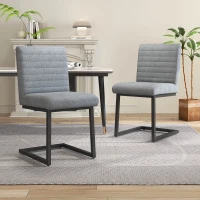 Juego de 2 Sillas de Comedor Modernas con Asiento Acolchado Patas Metálicas en Zigzag de Cuero Sintético Gris Claro(m-2)