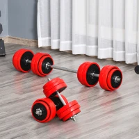 HOMCOM dumbbell et 20 kg 2-IN-1 dumbbells & barbells verstelbaar gewichtheffen voor thuis fitness spier staal PP-kunststof rood + zwart 21,5 x 21,5 x 3,8 cm(m-2)