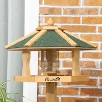 PawHut Vogelhaus, Futterhaus mit Ständer, herausnehmbare Futterschale, 77 cm x 77 cm x 126 cm, Gelb + Grün(m-8)