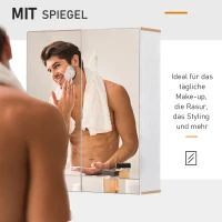 kleankin Badspiegel Badezimmerschrank Spiegelschrank Wandschrank mit 3 Ablagen Schminkschrank Spanplatte Weiß 60 x 20,5 x 75 cm(m-4)