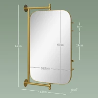 HOMCOM Badkamerspiegel met 2 Rekken, Vintage Design, 40cm x 12cm x 66cm, Goud(m-3)